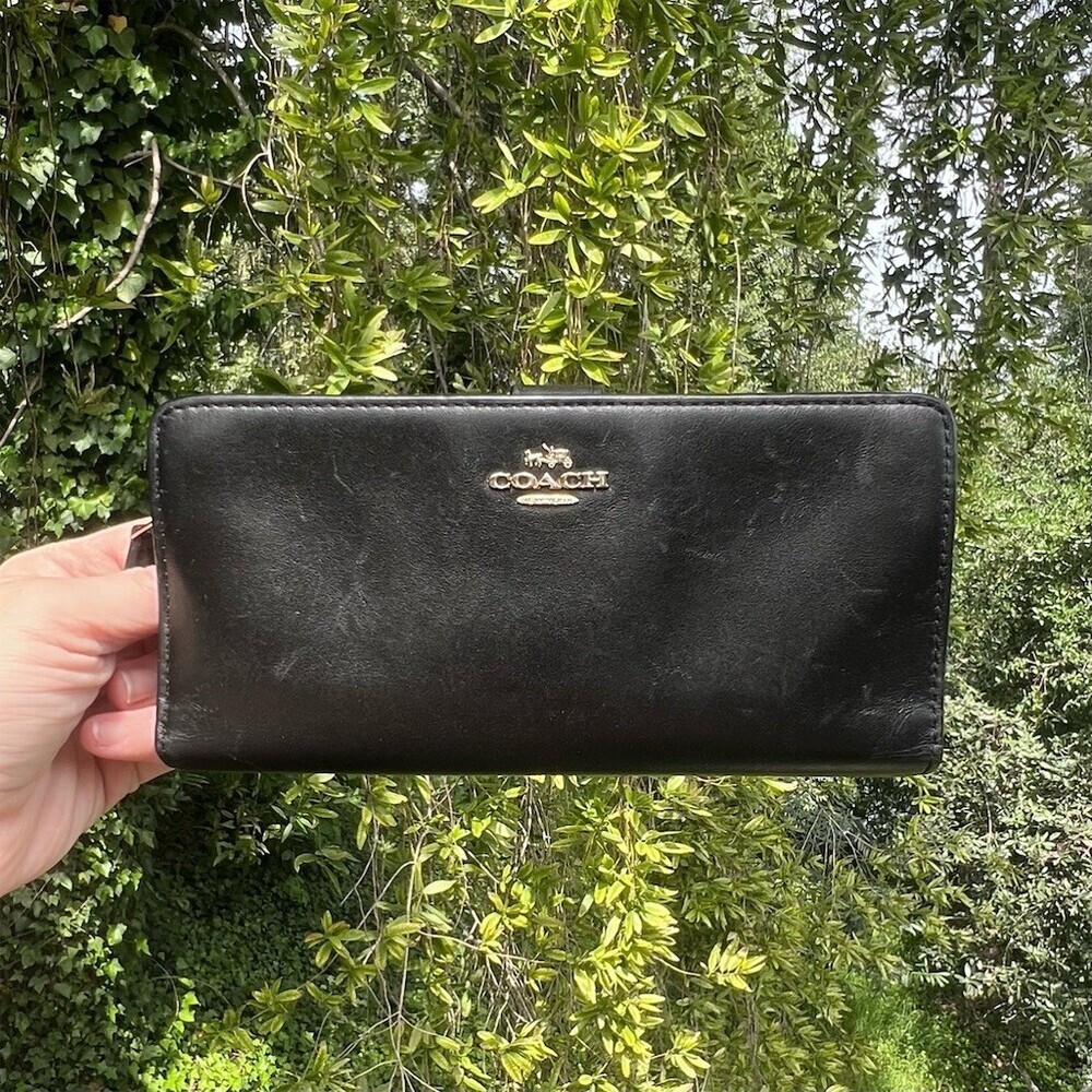 COACH Black Leather Slim Wallet Credit Card Holder w Gold Hardware AUTHENTIC